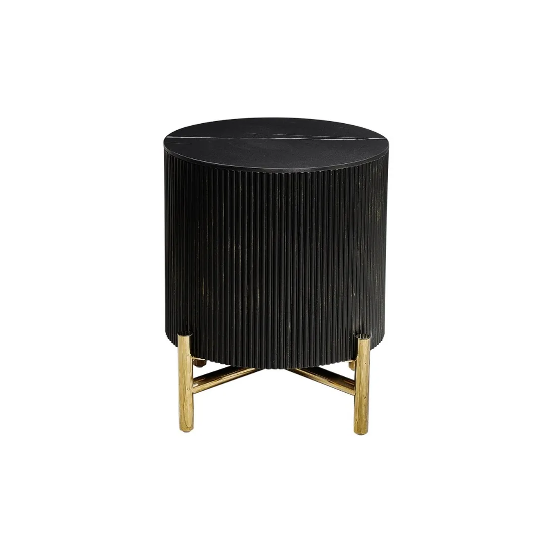 Aqua Bijzettafel - Zwart/Goud, Keramiek, 45 Ø