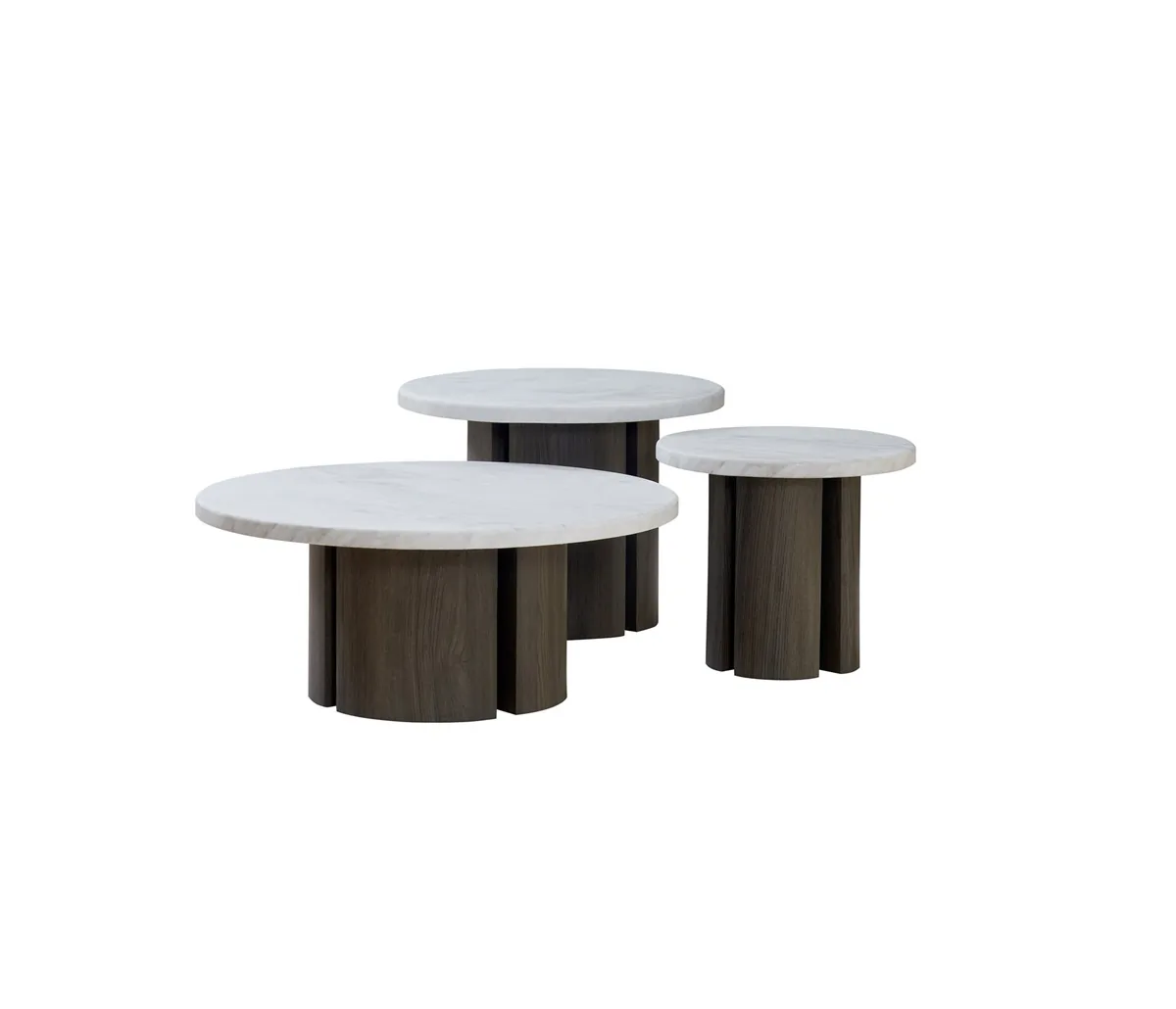 Olivia Salontafel set - Wit, Marmer, 3 80X35/60X46/45X40