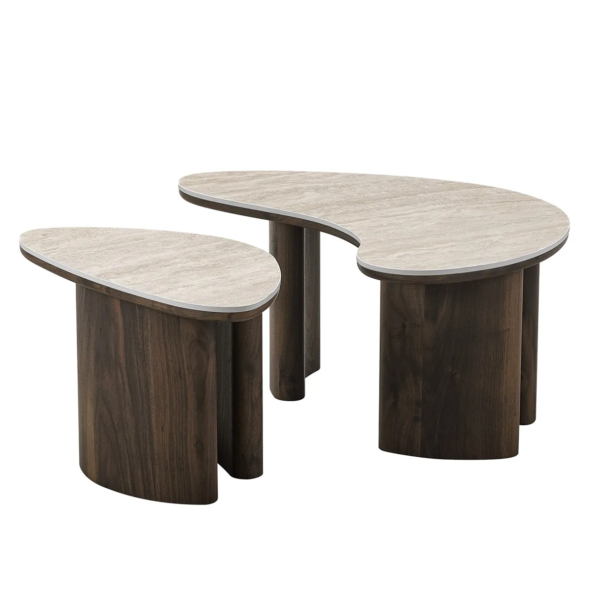Enzo Salontafel set - Travertijn, 65*34*39/85*44*39
